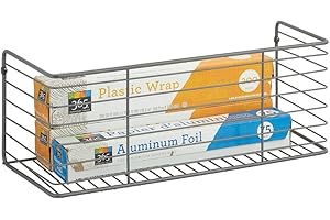 mDesign Cesta de almacenaje metálica para colgar en la pared – Caja organizadora con atractivo diseño de alambre – Cesta de alambre ideal para cocina, despensa y baño – gris oscuro