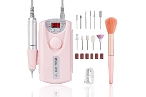 OIYEEFO 12 PCS Cordless Electric Nail Files,Professional Rechargeable Nail Drill 30000 RPM, Portable E File Kit for Acrylic Gel Nails Manicure Salon Home, Pink