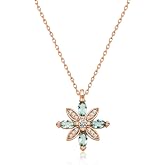 NEREZE 925 Carat Aquamarine Stone Flower Women's Silver Necklace
