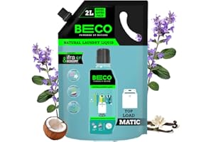 Beco Matic-Top Load Natural Laundry Liquid Detergent| 2 Litre Super Value Refill | Natural Formula for Tough S...
