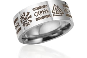 VASSAGO Anello Vichinghi per Uomini Donne Rune Norrene Mjolnir Vegvisir Bussola Triskele Valknut Elmo di Soggezione Nodo Celtico Triquetra Anelli Amuleto Gioielli Misura 7-12
