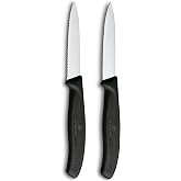 Victorinox Swiss Classic Set of 2 Knives for Vegetables and Tomatoes, Black | Straight and serrated stainless steel blades wi