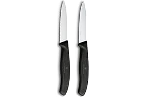 Victorinox Swiss Classic Couteau à légumes et à éplucher, pour fruits et légumes, Extra tranchant, Droit et dentelé, Acier inoxydable, Noir