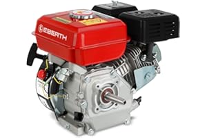 EBERTH Motor de gasolina 6,5 CV, motor de gasolina de 4 tiempos con eje cónico Ø 19,00 mm, motor de kart con fusible de nivel de aceite, 1 cilindro, 196 cc, arranque a tracción, refrigeración por aire