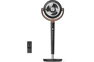 DREO ventilateur sur pied silencieux 20 dB avec oscillation omnidirectionnelle 120°+120°, portée du vent 26 m, débit d’air 16