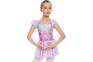 DGSHIRLDJO Ragazza Vestito da Balletto Scintillante Danza Tutu Corpo Ginnastica Manica Corta con Chiffon Gonna 2-12 Anni