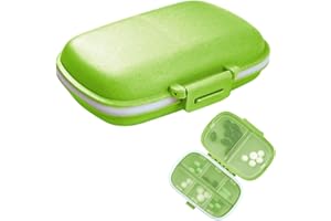 FOUEWS Confezione da 1 organizer per pillole da viaggio, custodia portatile per pillole con 8 scomparti, piccola scatola per pillole per borsa tascabile portatile per medicine e vitamine, verde