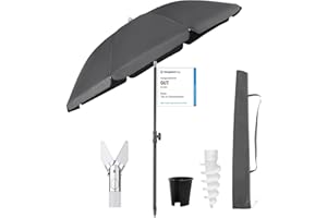 Sekey 180 cm Sonnenschirm Balkon mit Bodenhülse & Schutzhülle, Neigungs und Höhenverstellung, Sonnenschirm Strand für Balkon, Garten & Terrasse, Runder Sonnenschutz UPF 50+