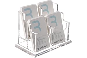 SANRUI Acrylic Business Card Holder for Desk,Vertical Name Card Display Holder,Clear Business Card Display Stand,Tidy Home Office Accessories, 2 Tiers 4 Slots