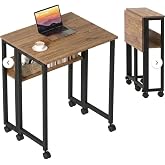 Sidney Kitaplık Raflı Katlanır Masa 70 cm Tekerli Bilgisayar Masası Laptop Masası, Siyah - &Ccedil;am