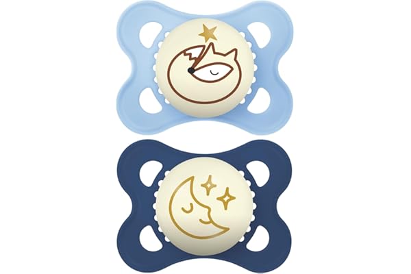 MAM | Sucette Original Nuit 2-6 mois (2 pièces) coloris aléatoire – Tétine en silicone symétrique et anatomique – Tétine bébé phosphorescente avec boîte de transport et de stérilisation