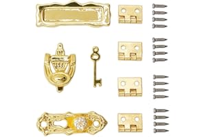 Odoria 1/12 Miniatur Türklopfer Schloss mit Schlüssel Scharniere mit Schrauben Puppenhaus Zubehör