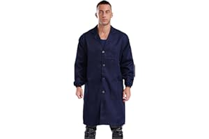 Sxiwei Work Coat Men's Long Work Coat V-Neck Long Sleeve Durable Work Jacket Work Coat Work Coat for Craftsmen