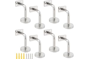 HAKZEON 8 PCS Silver Handrail Brackets, Heavy Duty Stainless Steel Stair Handrail Brackets with Mounting Screws & Expansion Tubes for Stair Guardrails, Flat Type