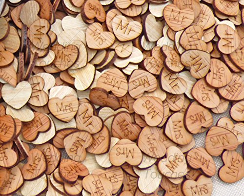 Holzherzen, 15 mm, Aufschrift Mr & Mrs, Shabby Chic, für Scrapbooking, Vintage Konfetti-Herzen – 100 Stück - 3