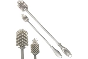 kprice® (2 PC) Flaschenbürste Silikon Set, Flaschenreiniger, Reinigungsbürste Flasche, Spülbürste Bürste Lang Kuche, Babyflaschen, Bottle Brush Baby, Bürstenreiniger Flaschen (grau)