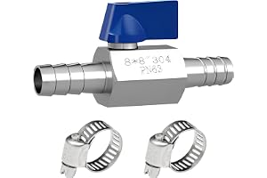 8 mm kulventil med hulling, 304 kulventil i rostfritt stål, 8 mm, avstängningsventil i rostfritt stål, pagodled, minikulventiler med 2 slangklämmor, miniavstängningsventil för vatten, gas, olja