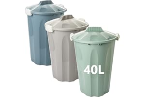 2FRIENDS Cubo de basura con tapa, 40 l, juego de 3 cubos de basura con tapa, cubo de alimentación, cubo de basura con tapa y asas