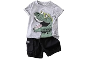 PATPAT Abbigliamento Bambino Completo Estivo Bambino, Bianca o Nero Stampa Di Dinosauri T-shirt Ragazzo Maglietta, Pantaloncini Ragazzo Cargo Shorts, Regalo Bambino Maschio 18 Mese -6 Anni