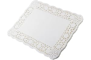 LJY 100 Pieces White Lace Rectangle Paper Doilies Cake Packaging Pads Wedding Tableware Decoration (12 x 16 inch)