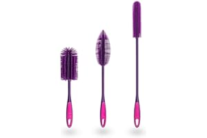 Kochblume Silikonbürsten 3er Set mit Wechselköpfen | Flaschenbürste, Spülbürste, Antibakteriell, Keimfrei (lila)