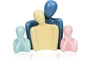 Kityemo Escultura de Cerámica de Familia de Cuatro - Elegante Figurilla de Decoración para el Salón, Estantería y Mueble de TV - Regalo para Padres