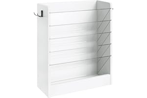 CHOEZON Wall File Holder, 6-Tier File Organizer, Office Supplies Storage Rack, Versatile Desktop Organizer, with Detachable Shelves, with Side Hooks, for Living Room, Home Office, White DMWJ02WB