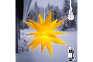 SALCAR Gwiazda bożonarodzeniowa 60 cm, oświetlona na zewnątrz, świecąca gwiazda 3D, okno do zawieszenia wewnątrz, gwiazda LED, dekoracja bożonarodzeniowa na zewnątrz, żółta