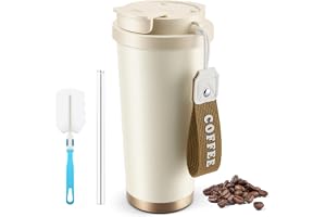Zosenyer Kaffemugg to go 530 ml, Termosmugg kaffe to go läckagesäker i rostfritt stål 316/304 med lock och sugrör, isolerad k