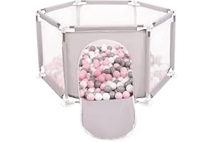 SELONIS Recinto Esagonale Per Bambini Con 900 Palline Colorate Di Plastica 6 Cm, Grigio:Bianco/Grigio/Rosa Chiaro