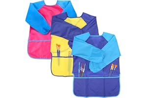 MIVAIUN 3 Pcs Tablier Enfant Peinture Blouse Peinture Enfant Manches Longues Tablier Peinture pour Protection Peinture 3-8 Ans