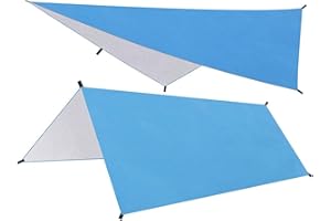 EPHEYFIF Rain Fly Tent Tarp, Blue Multifunctional Waterproof Camping Shelter, lightweight Windproof Outdoor Sunshade Fly for Hammock-Tent Stakes - No Ropes No Poles 100 * 145CM