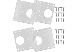 MELGO 4 Pcs Stainless Steel Hinge Repair Plates, Silver, Classic Style, Metallic Finish, 9cm x 9cm, 3.5cm Holes, 24 Screws