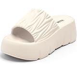 DOCTOR HEALTH SUPER SOFT Women Puffy Strap Platform Slides | Soft Cushioned Fashion Slippers | Lightweight Anti-Slip Casual Slip-On Sandals for Indoor Outdoor Everyday Wear: 