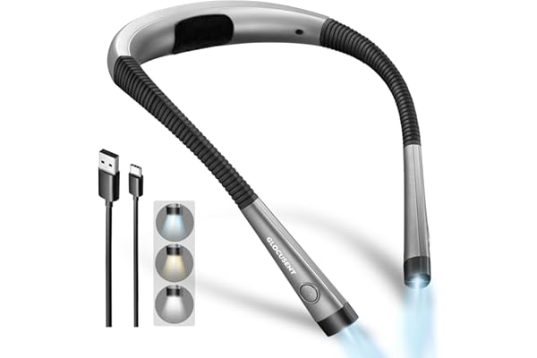 Glocusent Luz de Lectura, Lampara Libro de Lectura Recargable, 3 Colores, 6 Niveles de Iluminación, Brazos Flexibles, Larga Duración, Perfecto para Leer, Tejer, Acampar, Reparar