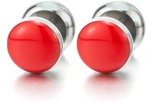 COOLSTEELANDBEYOND 10MM Cerchio Orecchini con Rosso Smalto da Uomo Donna, Finto Dilatatore Fake Cheater Plug Gauges, Acciaio, 1 Paio