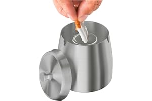 AwmnSrman Posacenere da Esterno Posacenere con Coperchio Cenere In Acciaio Inossidabile A Prova Di Vento, Rimovibile Per Una Facile Pulizia, Cenere Antiscivolo Per Tavolo, Argento, Φ9 x H9 cm