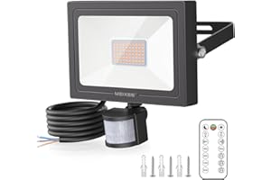 MEIKEE Projecteur LED Extérieur avec Détecteur de Mouvement 60W 5200LM Blanc Chaud 2700K 3 Mode d'Éclairage 10 luminosité IP66 Étanche Lampe de Sécurité avec Télécommande pour Jardin, Patio, Garage