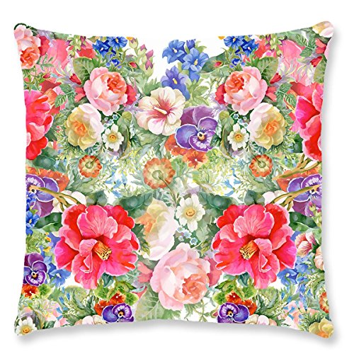 myBUBO Flowers 17 Dekokissen Kissenhülle/Kissenbezug, Rosa Bunt Blumen Kissen Zierkissen 40x40cm