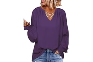 Dokotoo Womens Blouses Smocked Puff Long Sleeve Women's Shirts V Neck Casual Chiffon Ladies Tops S-XXL