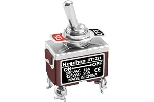 Heschen Metall vippströmbrytare, RT1221, DPST, underhållen, på/av 2 position, 15A 250VAC, CE