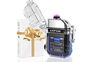 LCFUN Electric Rechargeable Lighter, Windproof Plasma USB C Lighter, Dual Arc Lighter with Battery Display & Flashlight, Waterproof Lighter for Camping, Survival, Hiking, Candle (Black)