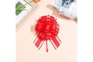 Chexin Pack of 6 Large Gift Bow with Gift Ribbon, Pull Bow, Diameter 18 cm, Gift Bow for Crafts and Packaging, Decorative Bows for Wedding, Birthday, Car, Christmas and Parties (Red)