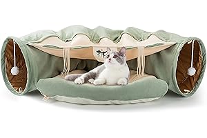 Galatée Letto Per Gatti, Tunnel Con Tappetino, Cuccia Con 2 Palline Di Peluche Appese, Da Interni(Verde Chiaro)