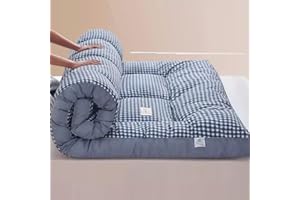 LBWARMB Japanese Floor Futon Mattress, Roll Up King Size Mattress Floor Bed Tatami Foldable Soft Pressure Reducing Breathable Double Futon Mattress Student Dormitory Home Mattress(Blue plaid,90cm*200cm)