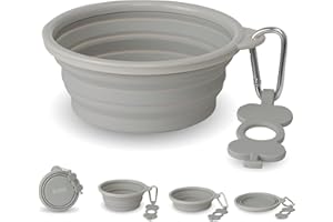 Bonza by Leash Boss Small Collapsible Dog Bowl, Sturdy Reinforced Rim, Includes Carabiner & Water Bottle Holder Keychain, Light Gray