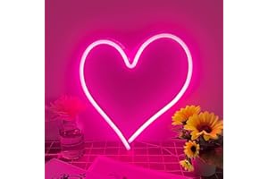 FYKERO Love Heart Neon Light Sign - Pink Heart Neon Sign Decorations, LED Neon Heart Light for Wall Decor, USB Powered Romantic Love Heart Light up Sign Lamp for Bedroom Decoration