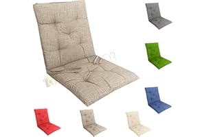 Home Tresor - Cuscino Sedia Cucina con Schienale Basso | Cuscino Imbottito da Giardino Sedie Reclinabili e Poltrone, con Laccetti ed Elastico Fissaggio, Coprisedia Made in Italy (Beige, 1)