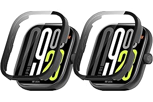 HeeYeal Case for Xiaomi Redmi Watch 5 [2 Pack], 9H Hardness, Glass Protective Film + Hard Plastic Bezel, Anti-Scratch Shockproof Screen Protector Protective Cover for Xiaomi Redmi Watch 5 -Black+Black