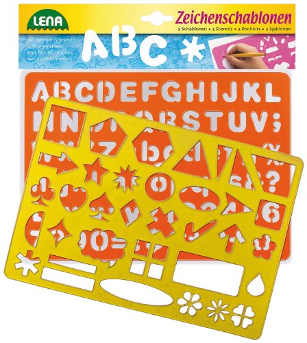 Lena 65774 - 2 Zeichenschablone Alphabet / Zahlen und Zeichen, ca. 26 x 19 cm